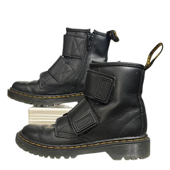 Dr. Martens 1460 Easy On Kids Boots Black Nappa Leather Side Zipper Round Toe 12 - Picture 1 of 7